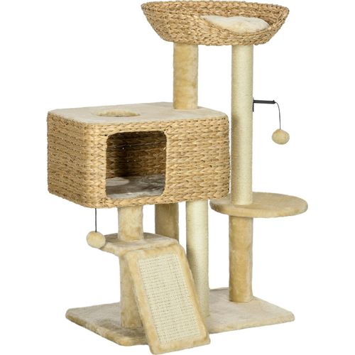 Katzen Kratzbaum 98 cm Katzenbaum mit 2 Leigefläche, Katzenkratzbaum Spielball für Katzen bis 6 kg, Katzenmöbel, Sisal, Beige