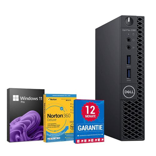 Dell OptiPlex 3060 Mini PC Computer Intel Core i3-8100T 4x 3,1GHz - 8GB RAM - 256GB SSD - schwarz - Windows 11 Pro - 1 Jahr Norton 360