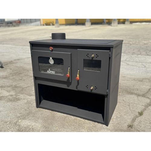 Kaminofen 6kW Niche Holzofen mit Backfach Herdplatte Küchenherd Ofen Holz Links
