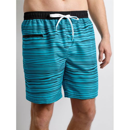 Badeshorts FEEL GOOD, Herren, Gr. 7, Normalgrößen, grün (türkis, gestreift), Polyester, Badehosen Badeshorts Strandshorts