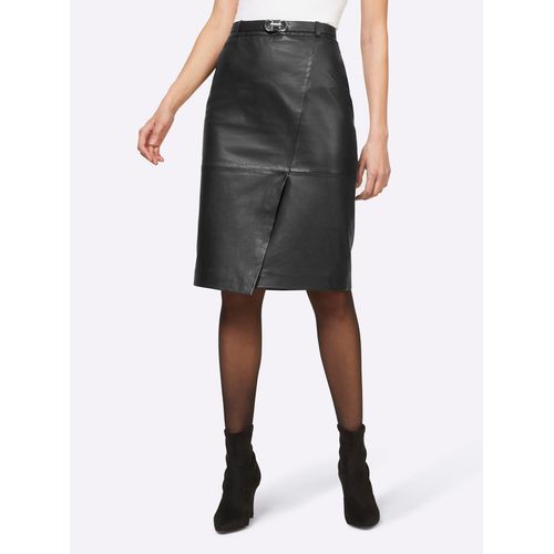 Lederrock HEINE, Damen, Gr. 42, schwarz, 100% Lammnappaleder, unifarben, knielang, Röcke