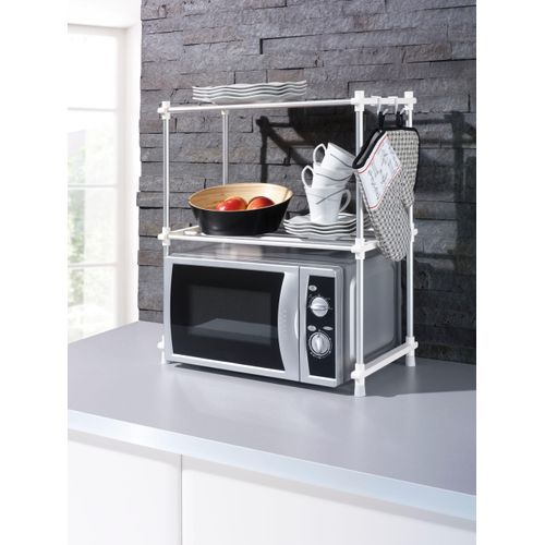 Küchenregal RUCO, weiß (aluminiumfarben, weiß), B:51cm H:63cm T:27cm, Aluminium, Regale, Aluminium/Kunststoff, 2 Ebenen