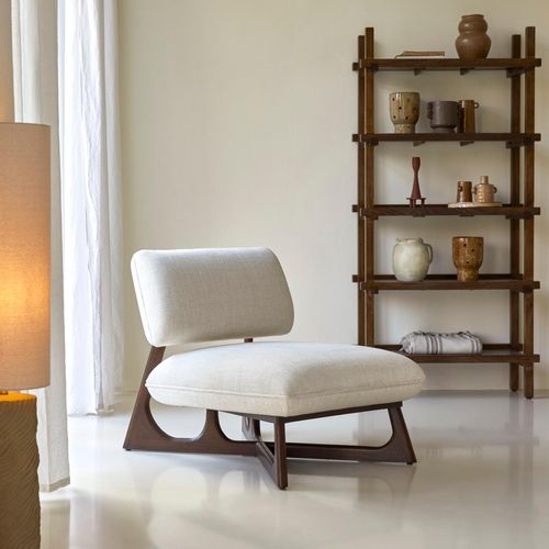 Niedriger Sessel Brune aus massivem Mindiholz und ecrufarbenem Stoff ,1-Sitz