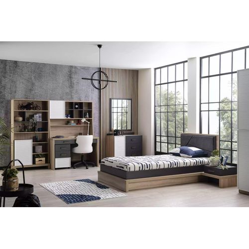 Garnitur Kinderbett Kinderzimmer Bett Holz Grau Kindermöbel Set 8tlg