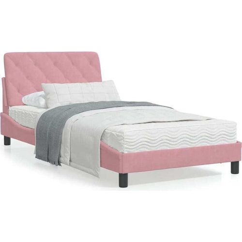 Bettgestell mit LED-Leuchten Rosa 100x200 cm Samt