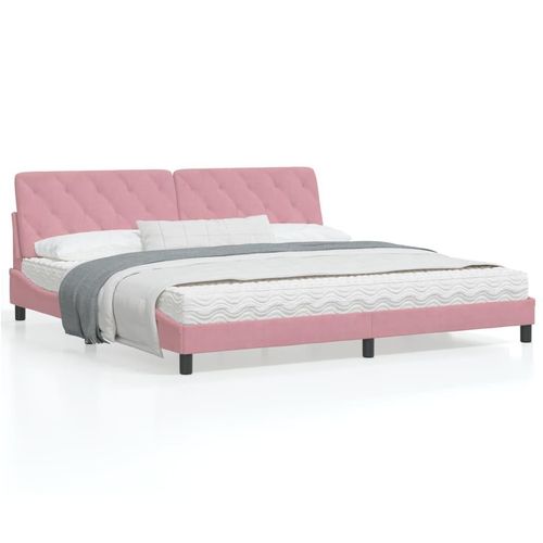 Bettgestell mit LED ohne Matratze Rosa 200x200 cm Samt