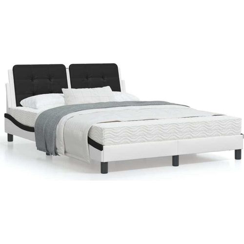 Bettgestell mit LED Weiß und Schwarz 140x190 cm Kunstleder
