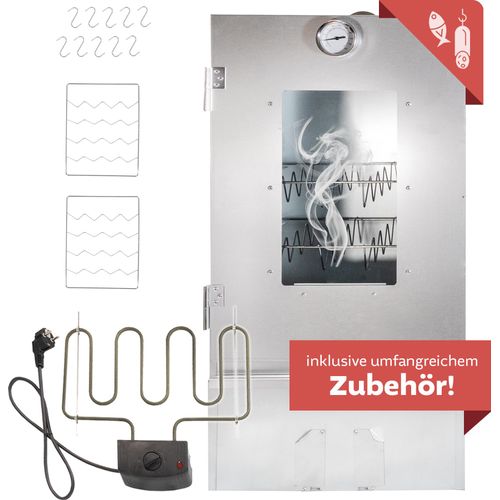 Räucherofen 80cm hoch Edelstahl mit Heizspirale, Räucherschrank 3 Etagen
