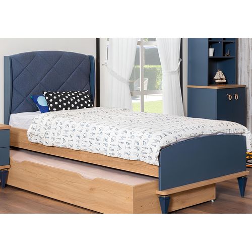 Blaues Kinderzimmer Polsterbett Designer Bettrahmen Holzgestell Möbel