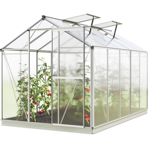 Gewächshaus Jasmin 5 Alu-Rahmen 192x317cm Polycarbonat Platten - mit Fundamentrahmen & automatischem Fensteröffner