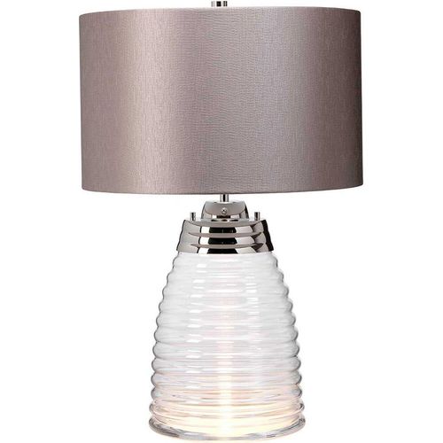 Tischleuchte Metall 64,3 cm hoch Nickel poliert Taupe E27 rund warmweißes Licht 3000 K 620 lm Modern