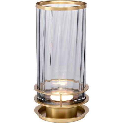 Tischleuchte Metall Rauchglas rund D: 17,1 cm 36,4 cm in Messing Antik Rauchgrau GX53 warmweißes Licht 3000 K