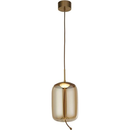 LED Pendelleuchte Metall Rauchglas rund Ø 18 cm H: max. 150 cm in Messing matt Bernstein warmweiß 2700 K
