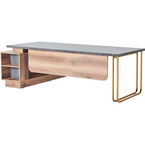 Bürotisch Braun Grau Zweifarbig Modern Design Arbeitszimmer Rechteckig