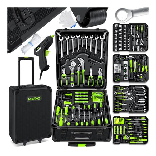 MASKO® Werkzeugkoffer 1400-teilig gefüllt Werkzeugset im Aluminiumkoffer Werkzeugkasten mit Rollen Werkzeugkiste Haushalt, Haus, Hobby, KFZ Trolley-Funktion Profi Werkzeugwagen Handwerkzeug