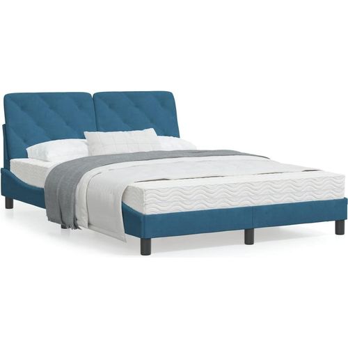 Bettgestell ohne Matratze Blau 140x190 cm Samt