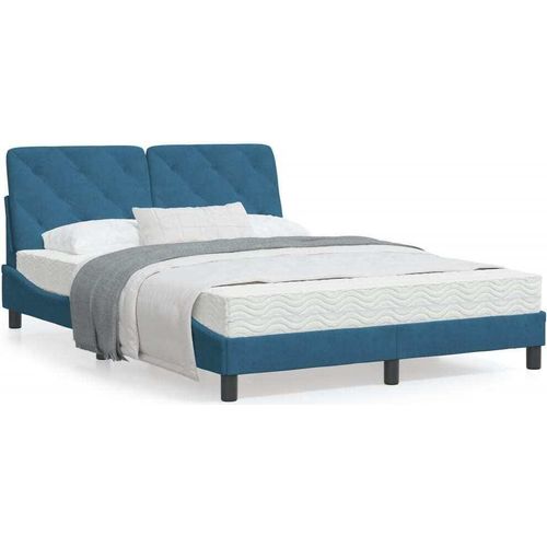Bettgestell ohne Matratze Blau 140x200 cm Samt