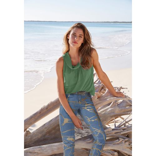 Blusentop HEINE, Damen, Gr. 44, grün (smaragd), 100% Polyester, Futter:100% Polyester, unifarben, Rundhals, ohne Ärmel, Blusen