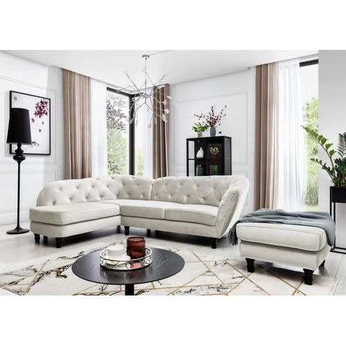 Ecksofa inkl.Hocker CHARLOTTE in Stoff Matt Velvet Beige Ottomane Links