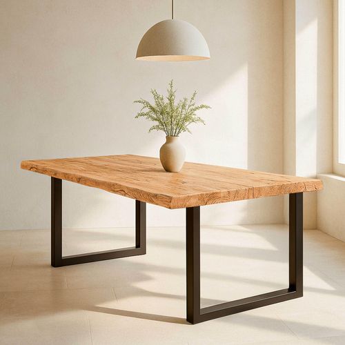 Holztisch mit unebenen Kanten und U-förmigem Gestell Schwarz - Oviala Inga