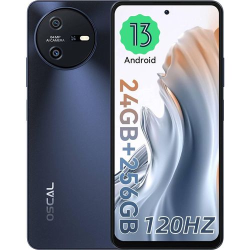 OSCAL Tiger 12 Smartphone Ohne Vertrag, 6.78 Zoll 4G Dual SIM Android Handy, 12GB(24GB) RAM+256GB ROM, 64MP Kamera, 5000 mAh Akku, Fingerprint, Grau