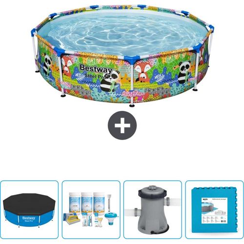Bestway Round Steel Pro-Schwimmbecken – 274 x 66 cm – Tierdruck – im Lieferumfang enthalten Abdeckung - Wartungspaket - Pumpe - Bodenfliesen