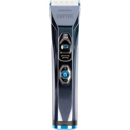 GAMMA+ Empyre Professional Men's Hair Clipper with 3-Speed Rotary Motor, White Ceramic Blade, 300 Minutes Cordless Autonomy, Adjustable Blade Button, Charging Station
