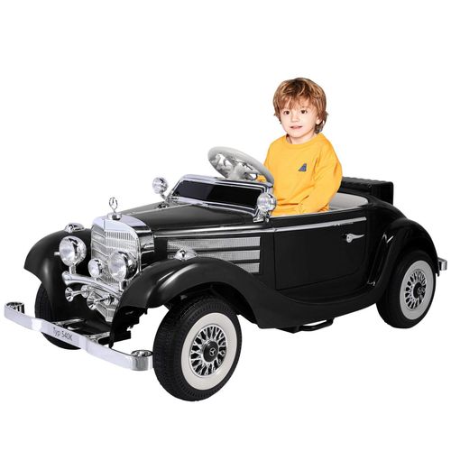 Elektro-Kinderauto Mercedes Benz Oldtimer Retro Klassiker , 12V Batterie & 2 Fahrmodi , Eltern-Kind-Modus & Musikfunktion , Schwarz