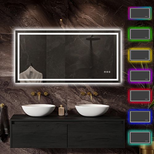 Lumoire® Badspiegel mit RGB beleuchtung – 120 cm Rechteckig – Mit Anti-Beschlag