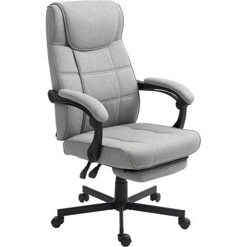 Bürostuhl mit Massagefunktion Ergonomischer Chefsessel mit Liegefunktion Fußstütze Höhenverstellbar 360° Drehbar Computerstuhl mit Leinenoptik, Grau, 65 cm, 117 cm, Polyester, 70 cm, 120 kg