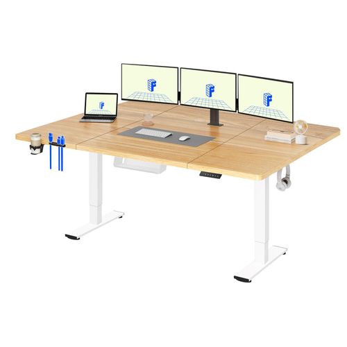 FLEXISPOT Höhenverstellbarer Schreibtisch 200x80cm elektrisch, 4 Memory-Funktion, Antikollisionsschutz, 70kg Tragkraft, Haken, Kabelmanagement (Ahorn)