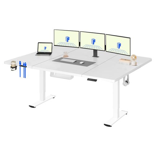 FLEXISPOT Höhenverstellbarer Schreibtisch 200x80cm elektrisch, 4 Memory-Funktion, Antikollisionsschutz, 70kg Tragkraft, Haken, Kabelmanagement (Weiß)