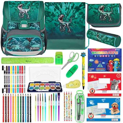 Herlitz Schulranzen Set Loop Plus Green T-Rex 20-teilig gefüllt