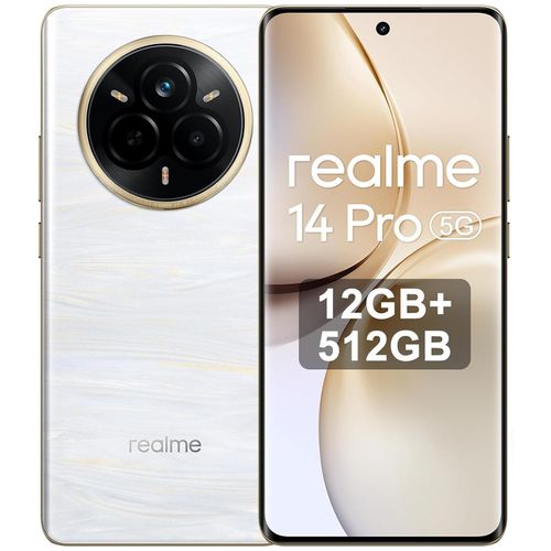 realme 14 pro 5G Smartphone 12GB+512GB, MediaTek Dimensity7300 Chipsatz, 50 MP OIS-Kamera, gebogenes 3D-Display von 6,77'' bis 120 Hz 6000 mAh, Weiß