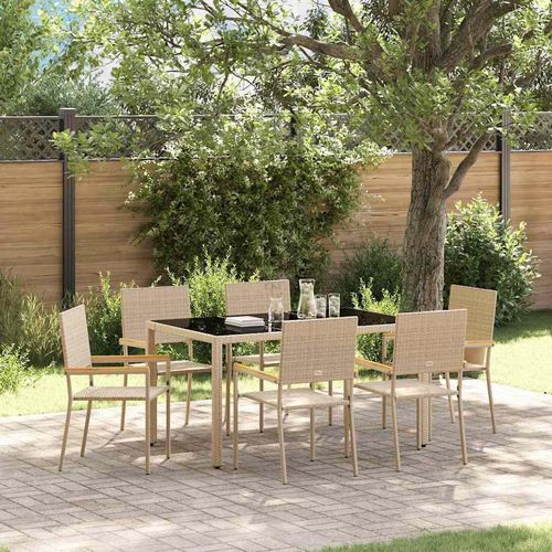 Garten Essgruppe 7 pcs Beige 150 x 90 x 75 cm Poly-Rattan