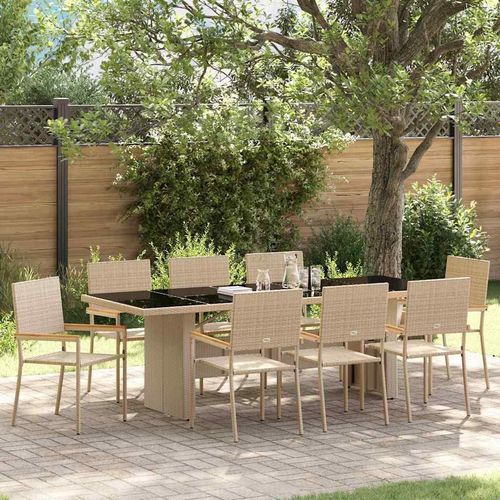 Garten Essgruppe 9 pcs Beige 240 x 90 cm Poly-Rattan