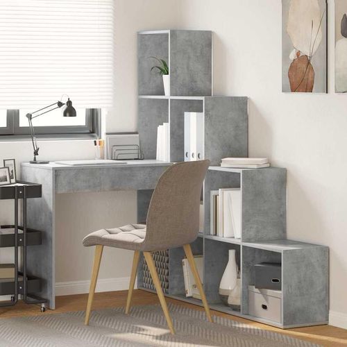 Eckschreibtisch mit Regal mit Speicher Betongrau 101,5 x 149,5 x 149,5 cm