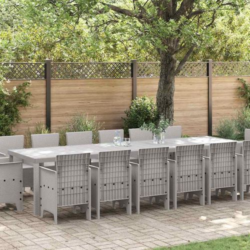 Garten-Esstischset 15 pcs Hellgrau Groß Rattan, Metall