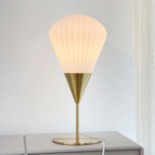 Dyberg Larsen Tischlampe Ballon, weiß/messingfarben, 46 cm