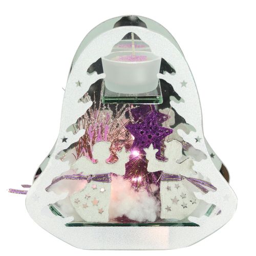 I.GE.A. Teelichthalter »Deko-Objekt mit LED Licht und Teelichtkerze«, (1 St.), Mit Tanne Engel Stern Kunstschnee Weihnachtsdeko Geschenk