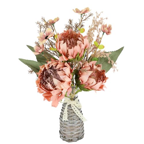 I.GE.A. Kunstblume »Protea Strauss in Vase«, Artischocken Blumensträusse Seidenblume Dekoblume Bouquet Herbstdeko