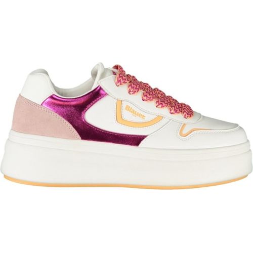 Weißer Damensportschuh mit Kontrastschnürsenkeln und Fuchsiadetails