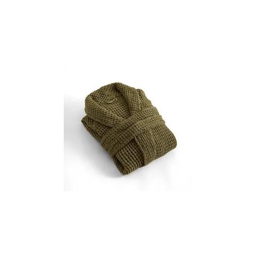Bademantel Waffelpiqué Stonewashed - M / Oliva / Stonewashed Waffelpiqué Baumwolle