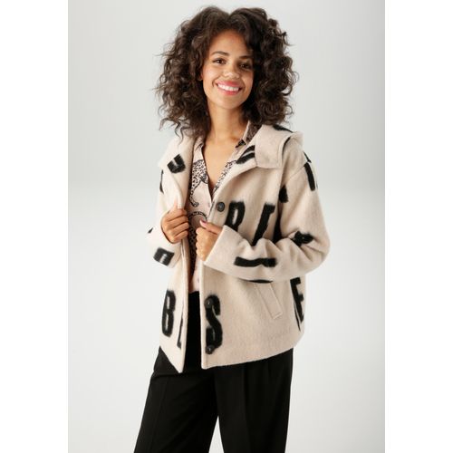 Fleecejacke ANISTON CASUAL, Damen, Gr. 36, schwarz (sand, schwarz), Fleece, Obermaterial: 100% Polyester. Futter: 100% Polyester, gemustert, lässig geschnitten hüftlang, Jacken, mit großflächigem 