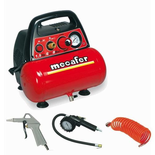 MECAFER Luftkompressor NEW VENTO 6 L 1,5 HP 8 bar - Mit 3 Zubehörteilen