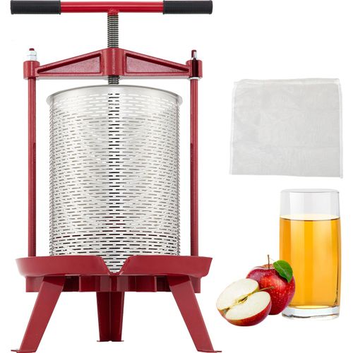 VEVOR Obstweinpresse, 14 l, Gusseisen, manuelle Traubenpresse für die Weinherstellung, Apfelwein / Tinktur / Gemüse / Honig / Olivenölpresse mit Edelstahl Hohlkorb T-Griff 0,3 cm dicker Teller 90 cm