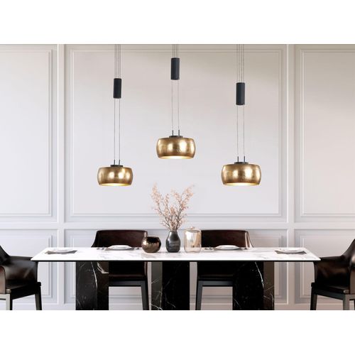 Pendelleuchte, Colette | 3x LED 9,0 W inkl.Marken-LED sandschwarz | Metallschirm| goldfarben