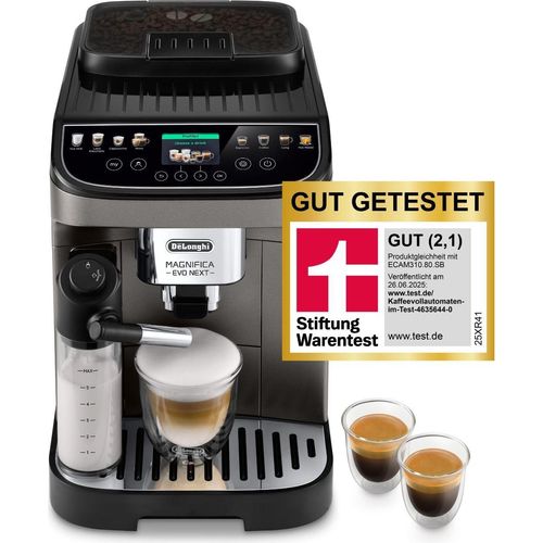 De'Longhi Magnifica Evo Next ECAM312.80.TB, Kaffeevollautomat mit 13 Getränken (Cappuccino, Espresso, Latte Macchiato), 2,4'' TFT Farbdisplay, LatteCrema Milchsystem, 2-Tassen-Funktion, Titan