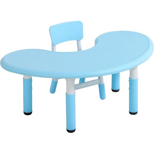 Höhenverstellbarer (48-60cm) Kinderschreibtisch mit Stuhl, 120 x 65 cm Kindertisch in Blau aus Kunststoff - Halbmondtisch, multifunktionaler Mondtisch geeignet für Jungen und Mädchen von 2-10 Jahren