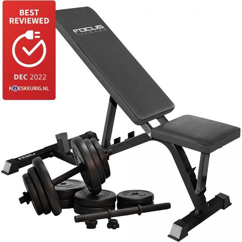 Hantelbank - Focus Fitness Force 8 - inkl. verstellbarem Hantelset 28 kg